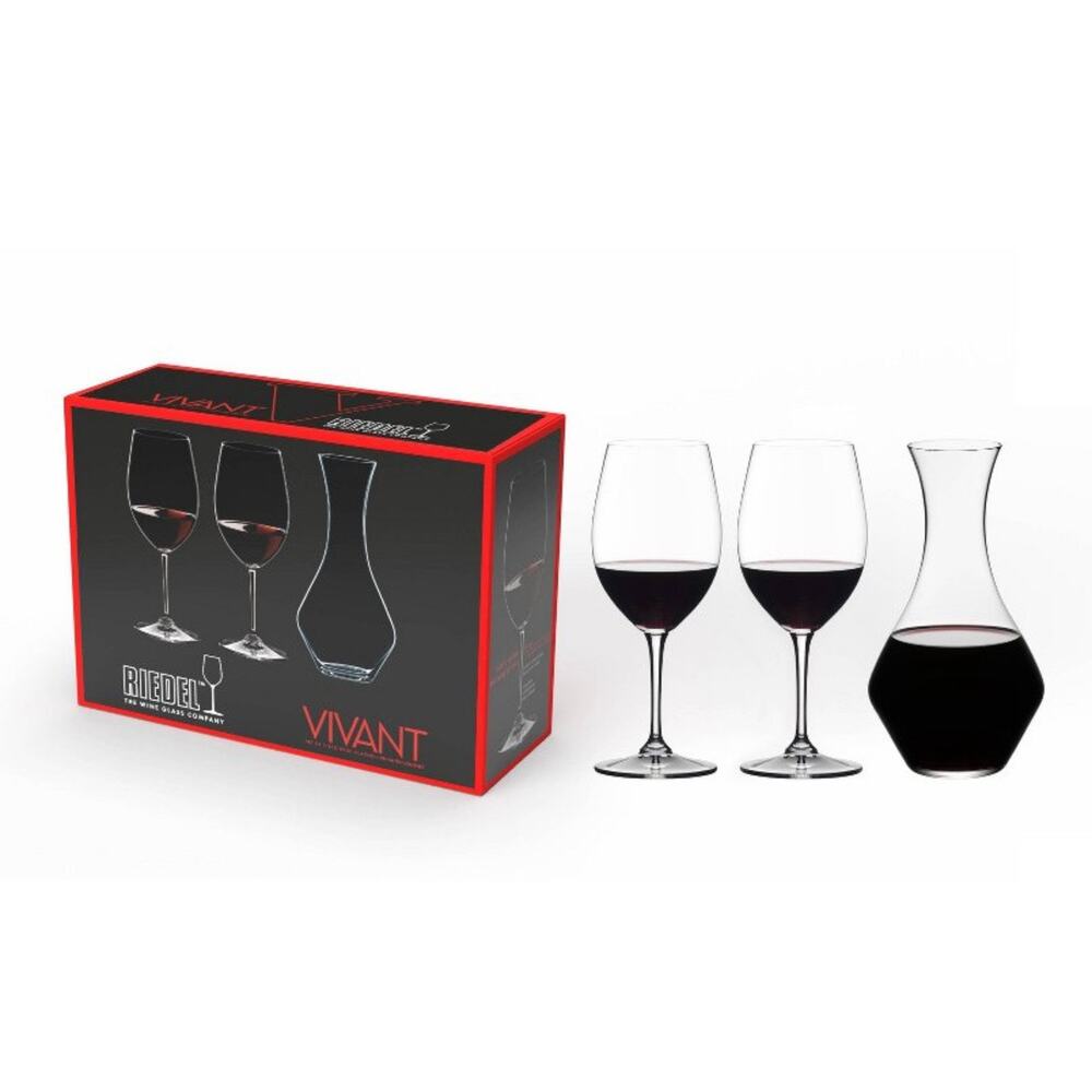 NWT Riedel 3pc Vivant Cabernet Wine Glasses and Decanter